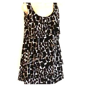 Black & White dress with ruffled front.
